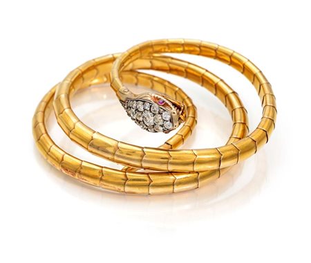 Bracciale serpente in oro e diamanti con custodia Codognato Oro giallo...