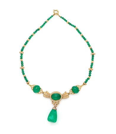 Importante collana in oro, brillanti e smeraldi Oro giallo 750/000. Tre...