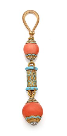 Cazzaniga, pendente in oro, corallo e smalto Oro rosa 750/000. Corallo in...