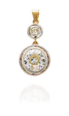 Pendente antico in oro, argento con diamante solitario Oro giallo 750/000 e...