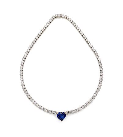 Collier de chien in oro, brillanti e zaffiro centrale Oro bianco 750/000....