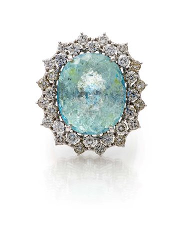 Anello in oro tormalina Paraiba e brillanti Oro bianco 750/1000. Diamanti in...