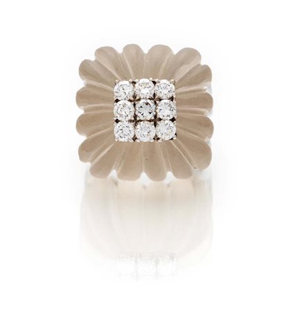 Anello in oro, cristallo di Rocca e brillanti Oro bianco 750/000. Diamanti in...