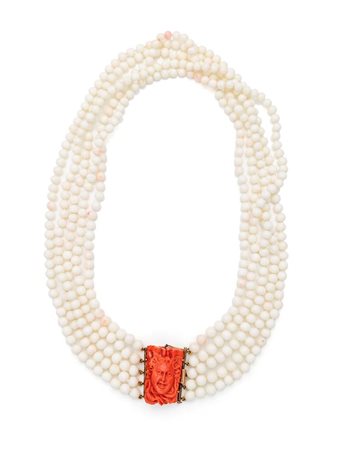 Collana in oro, corallo bianco e cammeo in corallo Oro giallo 750/000. Il...