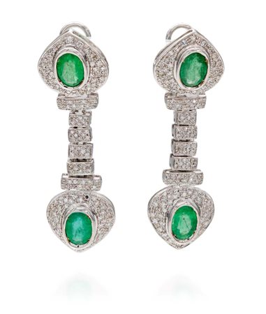 Coppia di orecchini pendenti in oro, smeraldi e brillanti Oro bianco 750/000....