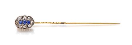 Spilla da revers in oro, argento, diamanti e zaffiri Oro a basso titolo,...