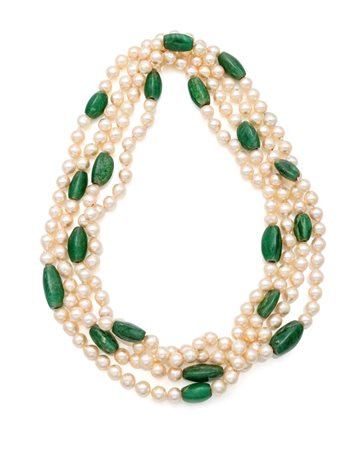 Lunga collana a laccio in perle ed agata verde Perle da coltivazione mm. 8-8...