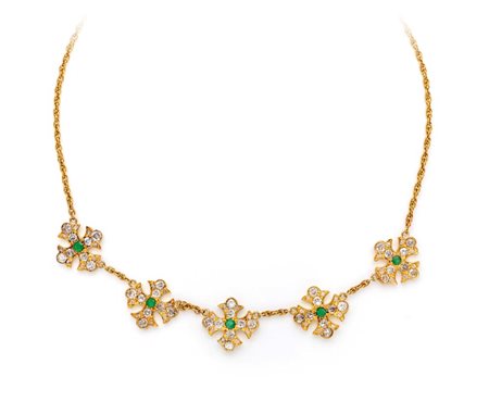 Girocollo in oro, diamanti e smeraldi Oro giallo 750/000. Peso complessivo...