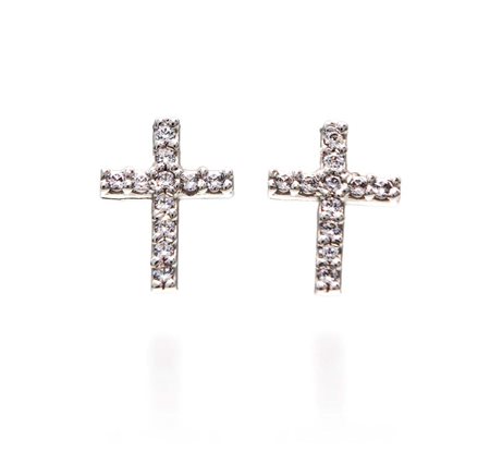 Coppia di orecchini in oro e brillanti di forma a croce Oro bianco 750/000....