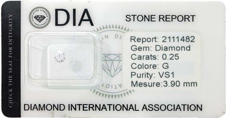 Diamante solitario in blister Diamante naturale ct. 0,25, G -VS1. Corredato...