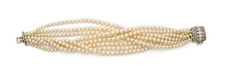 Bracciale in oro, perle e brillanti Oro bianco 750/000. Perle da coltivazione...