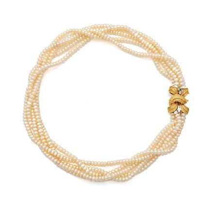 Collana a torchon con perle e oro Oro giallo 750/000. Lunghezza cm 44