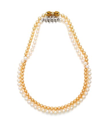 Coppia di collane in oro e perle Oro giallo e bianco 750/000. Brillanti ct...