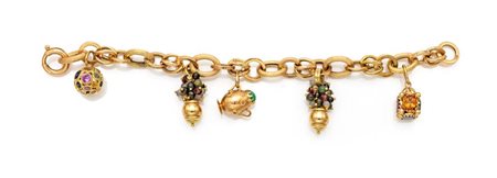 Bracciale con charms Oro giallo 750/000 e pietre. Peso complessivo gr 42,43...