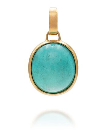 Pendente in oro e turchese Oro giallo 750/000. Peso complessivo gr. 9 cm 3