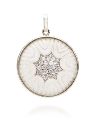 Pendente in oro, cristallo di rocca e brillanti Oro bianco 750/000. cm 4 x 3