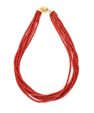 Torchon in oro e corallo Oro giallo 750/000 Peso complessivo gr 66 Lunghezza...