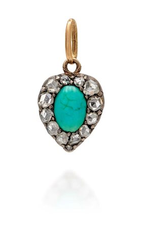Pendente a cuore in oro, diamanti e turchese Oro giallo 750/000 e argento....