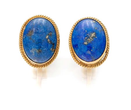 Coppia di orecchini in oro e lapislazzuli Oro giallo 750/000. Peso...