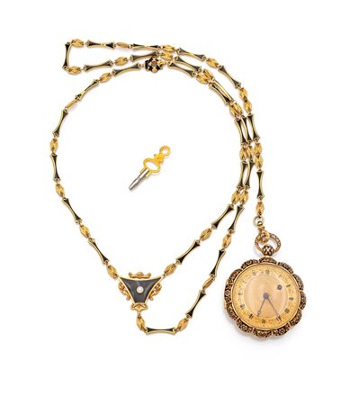 Perrin Freres, orologio da tasca con catena in oro Oro giallo 750/000. Peso...