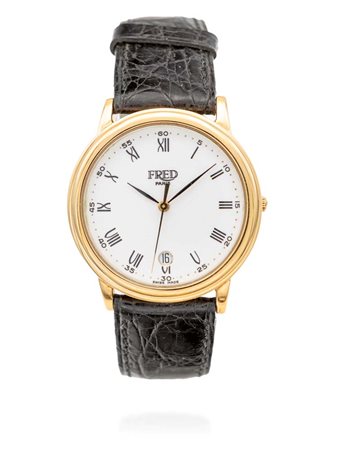 Fred, orologio polso in oro Oro giallo 750/000. Quadrante bianco smaltato,...