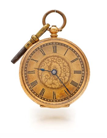 Orologio da tasca in oro Oro giallo 750/000, cassa decorata con le incisioni...