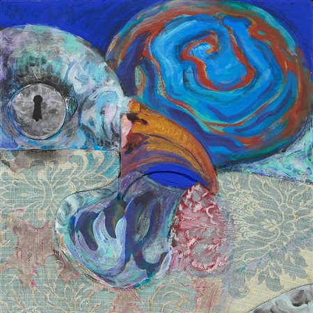 Bruno Ceccobelli (Monte Castello Vibio (Pg), 1952) Curioso corno Collage e...