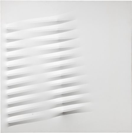 Agostino Bonalumi (Vimercate (Mi), 1935 - Milano, 2013) Bianco, 1983 Tela...