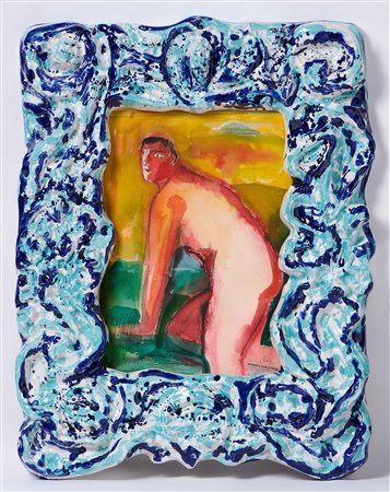 Sandro Chia (Firenze, 1946) Figura Maiolica policroma e tecnica mista su...