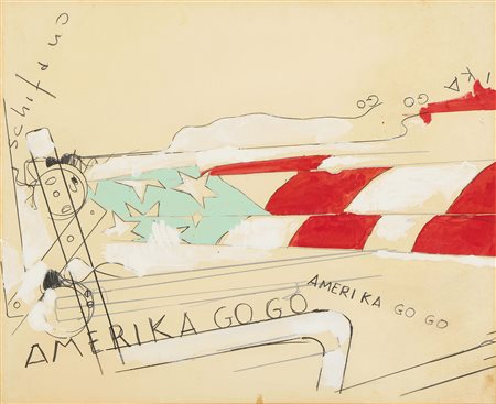 Mario Schifano (Homs, 1934 - Roma, 1998) Amerika Go Go, 1965 Smalto e grafite...