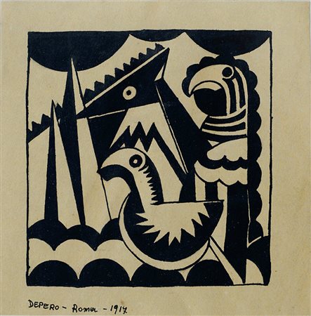 Fortunato Depero Fondo 1892 – Rovereto 1960 Uccelli, 1917 China su carta,...