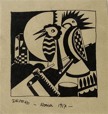 Fortunato Depero Fondo 1892 – Rovereto 1960 Pappagalli, 1917 China su carta,...