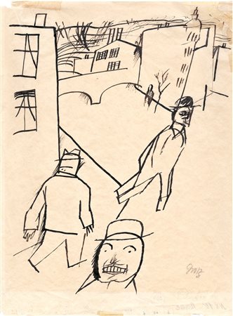 Georg Grosz Berlin / Berlino 1893 – 1953 Strada con tre passanti, 1916 China...