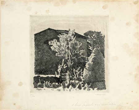 Giorgio Morandi (Bologna, 1890 - 1964) Il Poggio al mattino, 1928 Acquaforte...