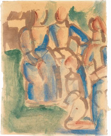Gino Rossi (Venezia, 1884 - Treviso, 1947) Ragazze di Bretagna Gouache su...
