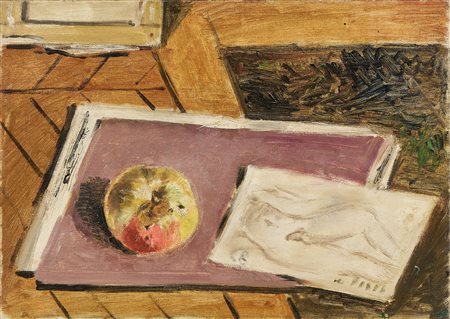 Filippo de Pisis (Ferrara, 1896 - Milano, 1956) Natura morta con mela e...