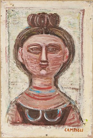 Massimo Campigli (Berlino, 1895 - Saint-Tropez, 1971) Busto, 1964 ca. Olio su...