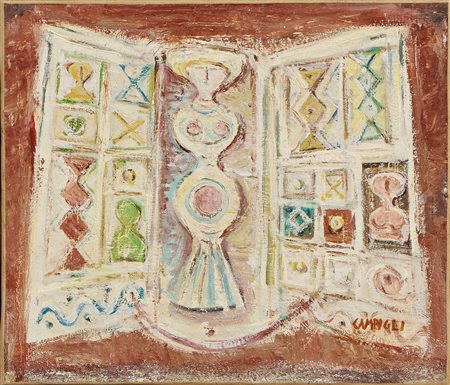 Massimo Campigli (Berlino, 1895 - Saint-Tropez, 1971) Donne e case, 1959 ca....