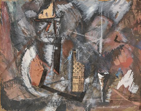 Mario Sironi (Sassari, 1885 - Milano, 1961) Il bevitore, (1915-16) Collage e...