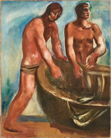 Mario Sironi (Sassari, 1885 - Milano, 1961) Pescatori (La pesca), (1930) Olio...