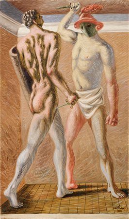 Giorgio de Chirico (Volos, 1888 - Roma, 1978) Gladiatori, 1928 Olio su tela,...