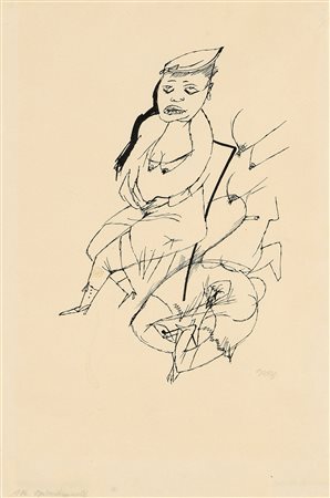 George Grosz (Berlino, 1893 - 1959) Donna seduta e schizzo, 1916 China su...