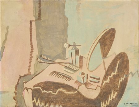 Enrico Prampolini (Modena, 1894 - Roma, 1956) La toeletta rosa, (1945) Olio...