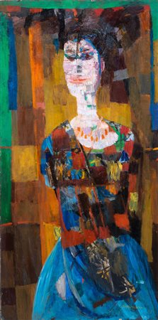 Bruno Cassinari (Piacenza, 1912 - Milano, 1992) Figura, 1957 Olio su tela, cm...