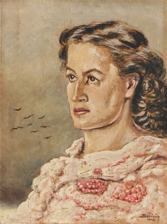 Alberto Savinio (Atene, 1891 - Roma, 1952) Figura, 1948 Tempera su tavola, cm...