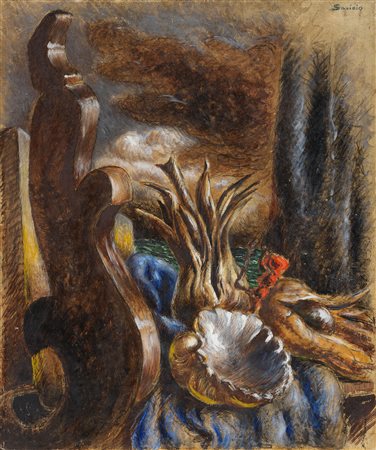Alberto Savinio (Atene, 1891 - Roma, 1952) Natura morta con conchiglia (Fiore...