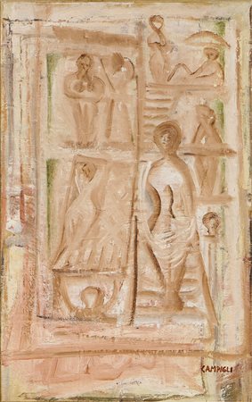 Massimo Campigli (Berlino, 1895 - Saint-Tropez, 1971) Le Bagnanti, 1954 Olio...