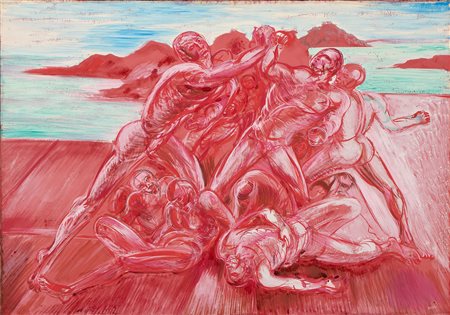 Aligi Sassu (Milano, 1912 - Pollença, 2000) Le isole di pietra, 1968 Tempera...