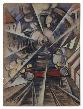 BALDESSARI ROBERTO MARCELLO IRAS (1894 - 1965) - TRENO IN VISTA DELLA STAZIONE (1918 ca.).