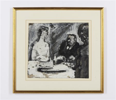 SIRONI MARIO (1885 - 1961) - STUDIO DI UN'ILLUSTRAZIONE NON PUBBLICATA PER UNA NOVELLA DELLA RIVISTA ILLUSTRATA DEL POPOLO D'ITALIA, (1940 ca).